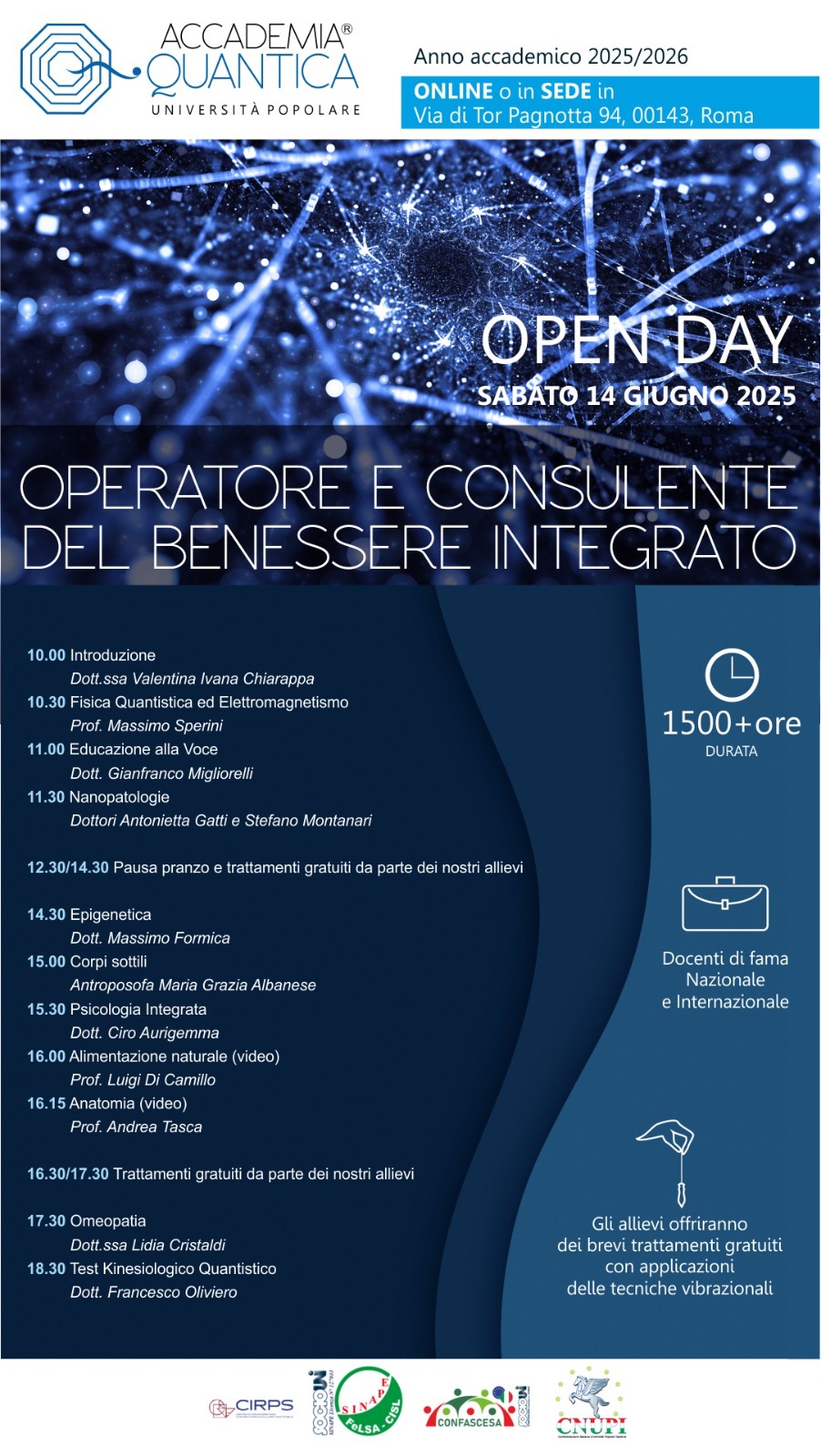 Locandina Open Day Operatore e Consulente del Benessere Integrato di sabato 14 giugno 2025 a Roma